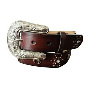 Ariat Kids Western Belt Brown Leather Silver Buckle Horse Rhinestone 28 A1305202